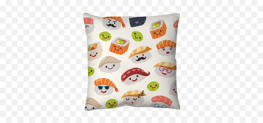 Throw Pillow Sushi Emoji Seamless Pattern Cartoon Style Emoticon Kawaii Character Hand Draw Cute Japanese Food Objects Wallpaper With Facial Food,Food Emoji Codes