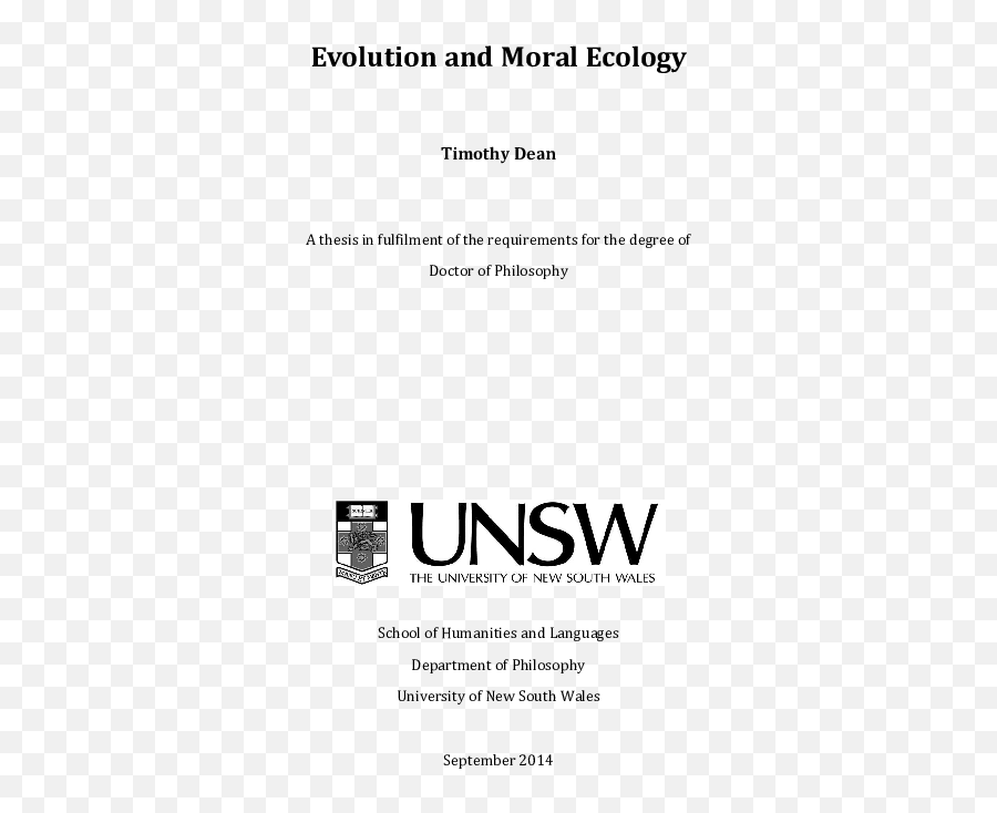 Evolution And Moral Ecology - Unsw Emoji,Tim Webb Emotion Regulation