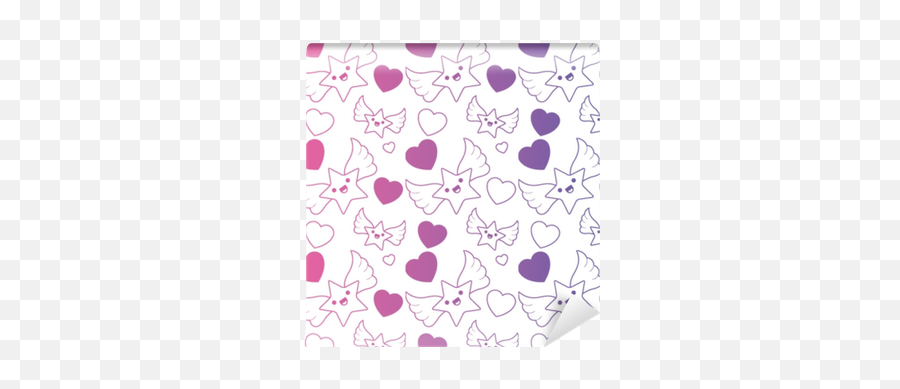 Cute Hearts Love And Stars With Wings Kawaii Pattern Vector Emoji,Heart Eyes Kawaii Emoticon