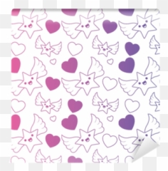 Cute Hearts Love And Stars With Wings Kawaii Pattern Vector Emoji,Heart Eyes Kawaii Emoticon
