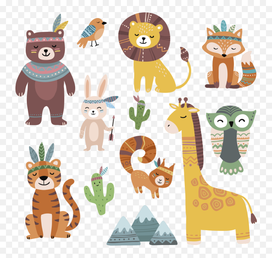 Funny Tribal Animals Illustration Wall Art - Dibujo Animal Infantil Png Emoji,Funny Emoji Art