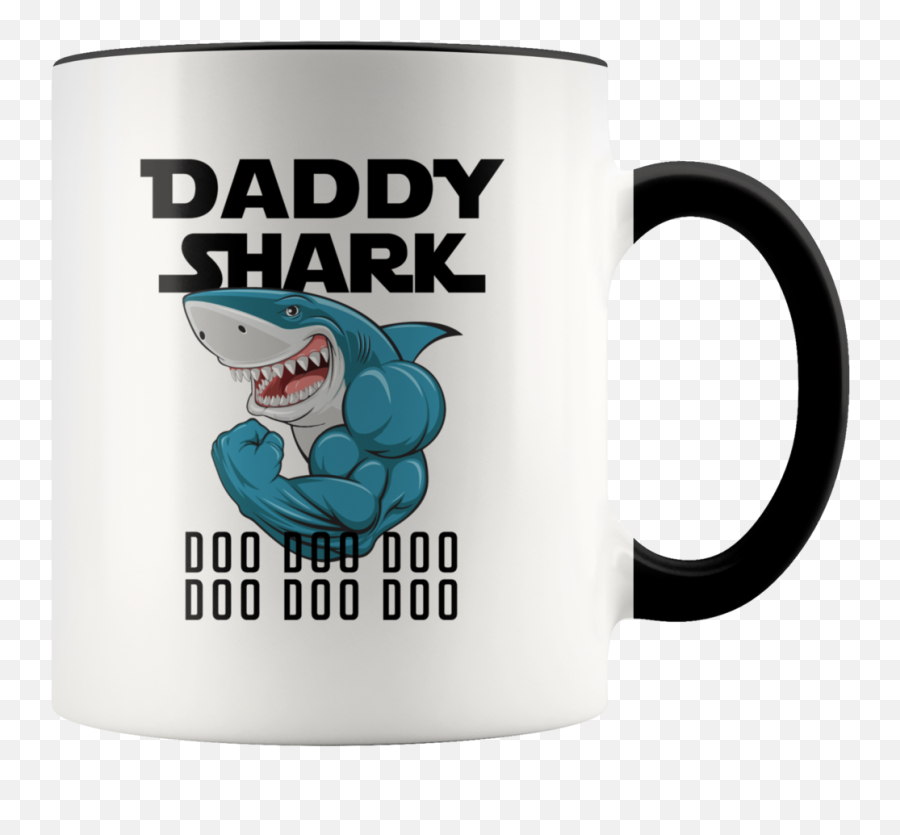 Daddy Shark White Accent Mug 11oz - Great Dad Gift From Wife Magic Mug Emoji,Daddy Daughter Emoji Outfit