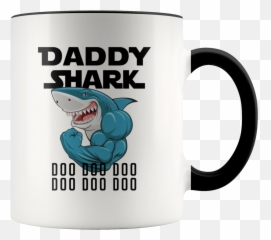 Daddy Shark White Accent Mug 11oz - Great Dad Gift From Wife Magic Mug Emoji,Daddy Daughter Emoji Outfit