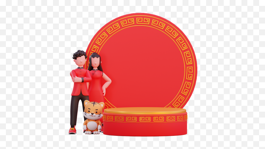 Premium Chinese People With New Year Celebration Invitation Emoji,Devolp Emoji
