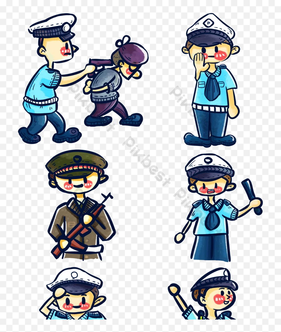 Cartoon Police Elements Pattern Decoration Collection Png - Standing Around Emoji,Emoji Patterns To Copy And Paste
