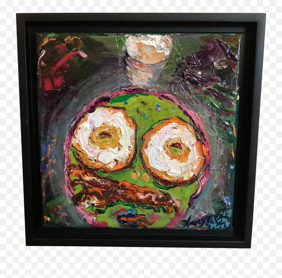 Breakfast Original Framed Oil Painting - Poster Frame Emoji,Art Request Emotions