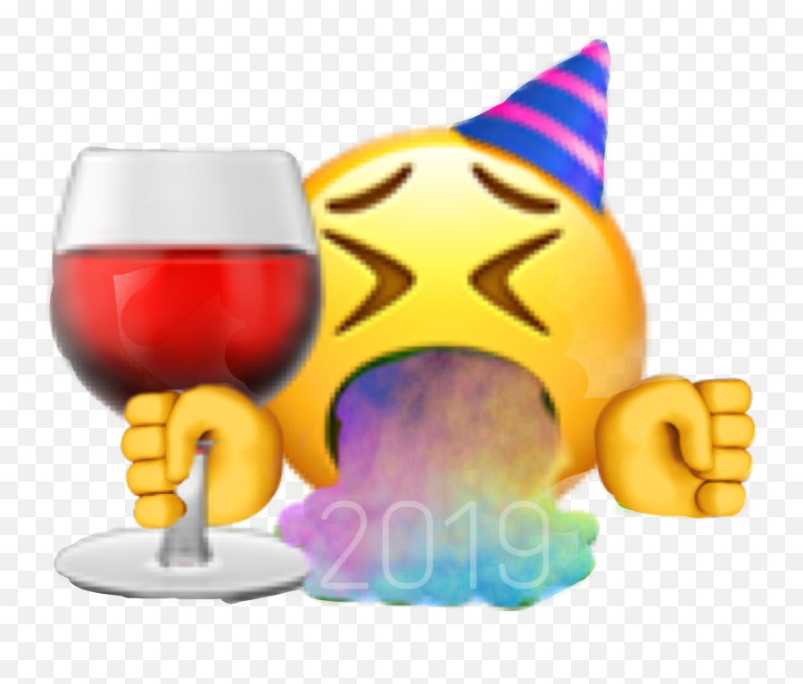 Happy2019 Love Vomit Party Emoji Cheering Drunk - Champagne Glass,Cheers Emoji