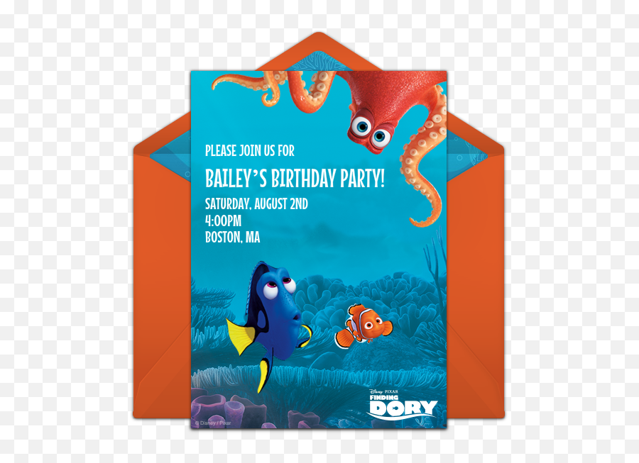 45 10 - Finding Dory Invitations Emoji,Free Emoji Pool Party Invitations