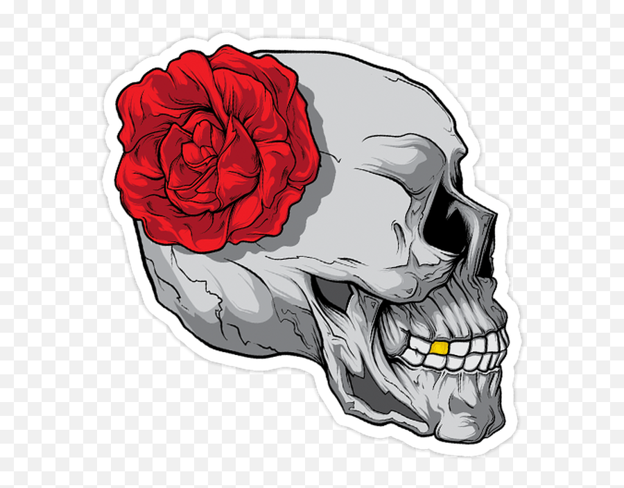 Skull And Rose Die Cut Sticker - Garden Roses Emoji,Skull & Acrossbones Emoticon