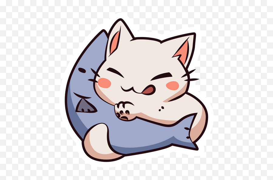 Happy Cat With Fish Sticker - Sticker Mania Cat And Fish Art Png Emoji,Cute Cat Emoji Stickers