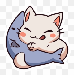 Happy Cat With Fish Sticker - Sticker Mania Cat And Fish Art Png Emoji,Cute Cat Emoji Stickers