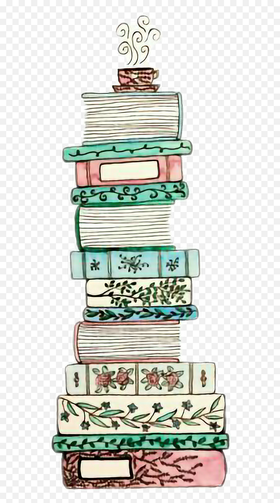 Books Tumblr Vintage Livros Cute - Stack Of Floral Books Sticker Emoji,Livros Emoji