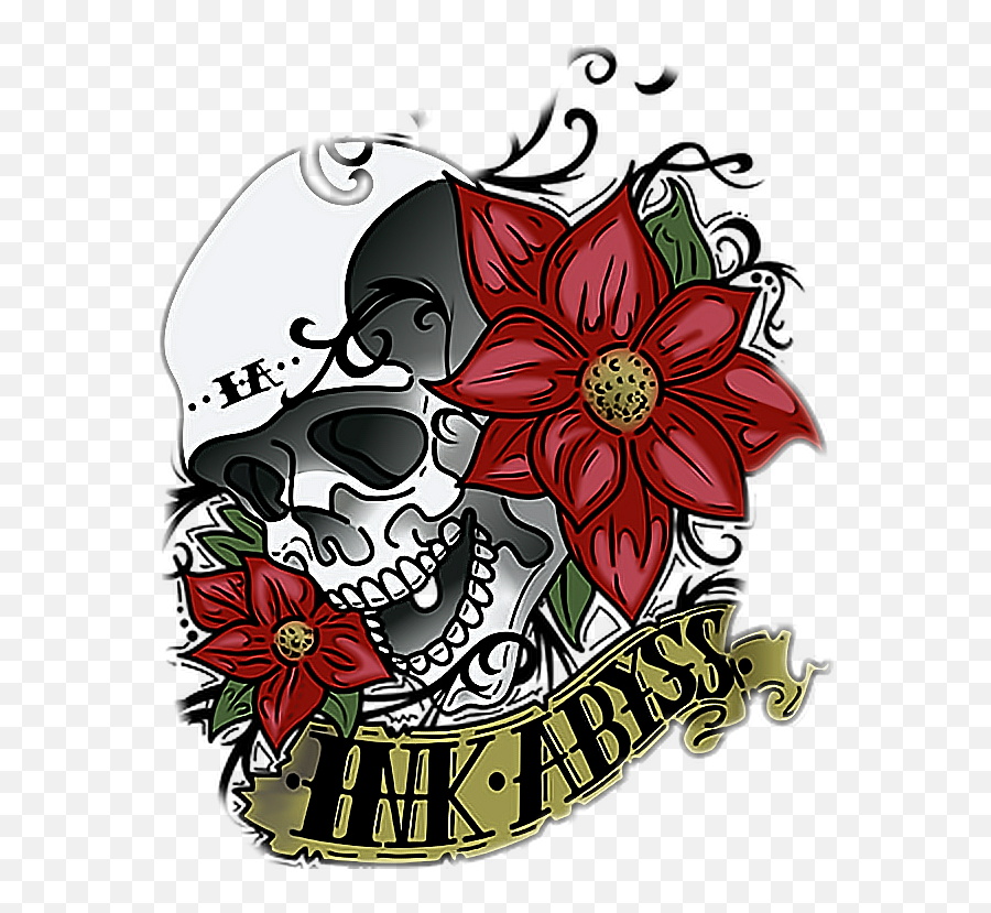 Skull Ink Flower Floral Red Sticker By Snowflakes - Colorful Tattoo Png Transparent Emoji,Flower Vs Footprints Skull Emoji