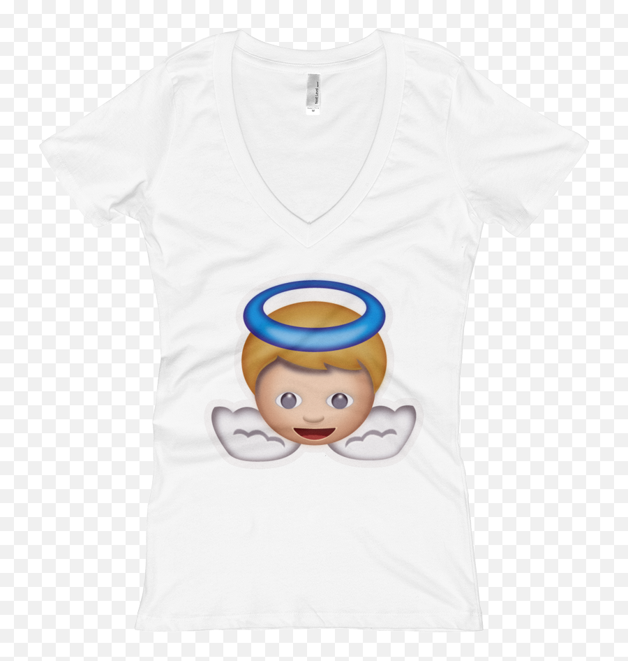 Womenu0027s Emoji V - Neck Baby Angel Emoji Large Tote Bag Short Sleeve,White Baby Emoji