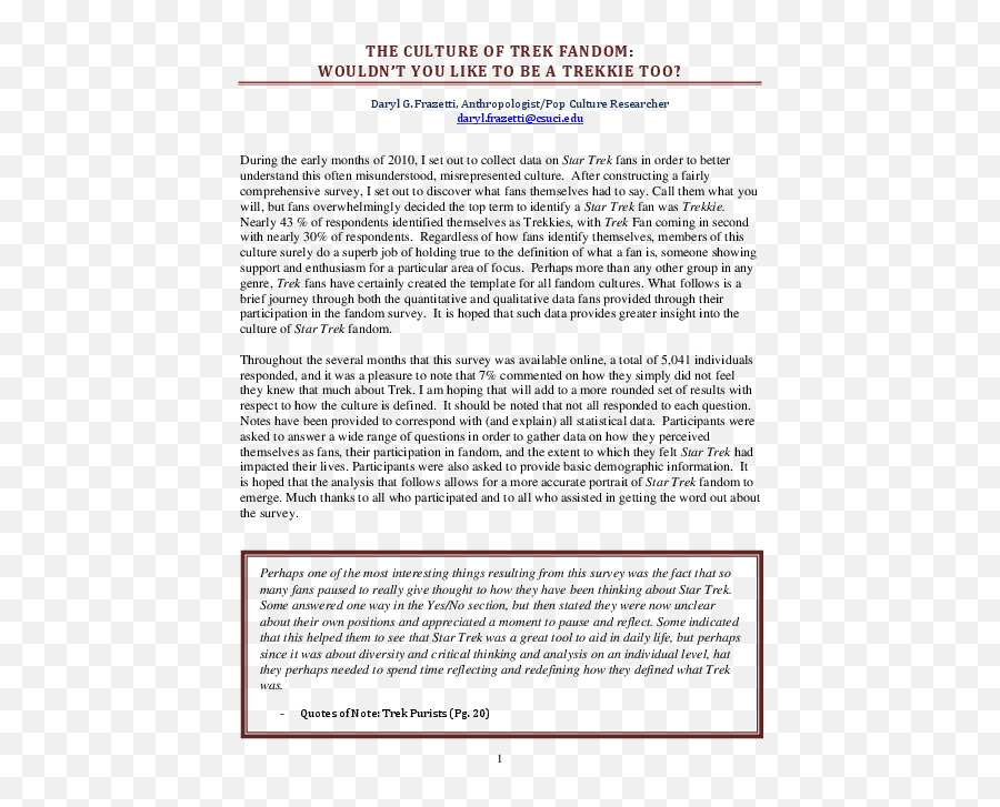 Pdf Results Star Trek Fandom Survey Daryl G Frazetti Emoji,Star Trek Data Emotions Meme