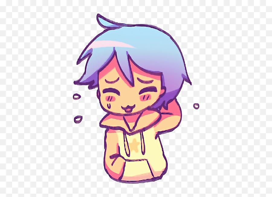 Anime Overlay Boy Bluehair Sticker By Willow Woods - Cute Shy Anime Drawing Emoji,Kik Emojis Hansel And