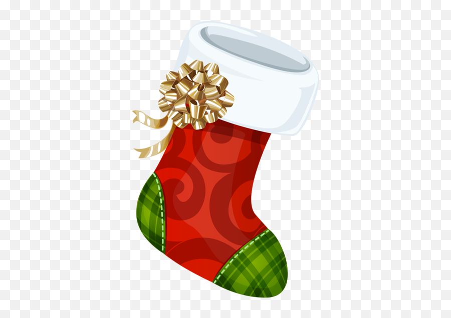 Christmas Stocking With Gold Bow Png - Christmas Boot Png Emoji,Christmas Stocking Emoticon