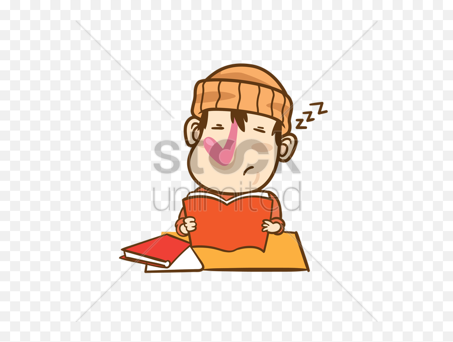 Cartoon Character Feeling Sleepy While Studying Vector Emoji,In Character Emotion