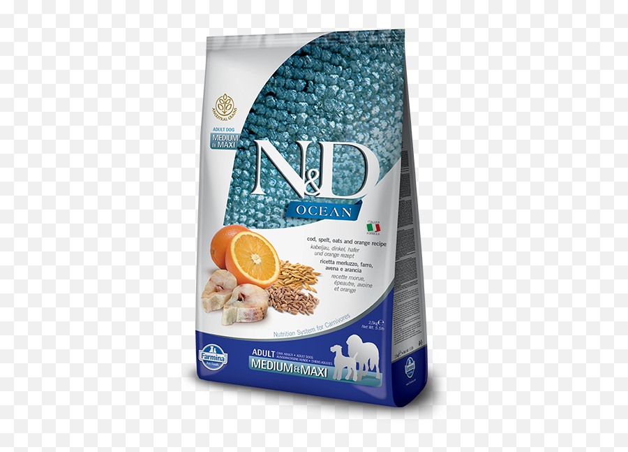 Farmina Ocean Nu0026d Natural U0026 Delicious Medium U0026 Maxi Adult Cod Spelt Oats U0026 Orange Dry Dog Food Petflow - Farmina Ocean And Cod Emoji,Vitacraft Emotion