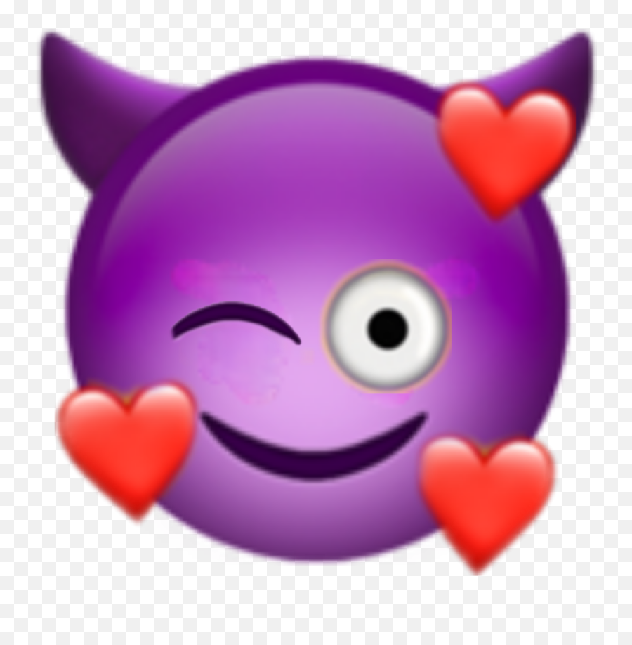 Smiling Face With Hearts Sticker - Happy Emoji,Purple Emoticon With Horns