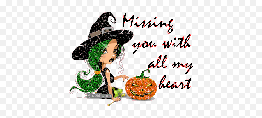 Missing You With All My Heart Graphic - Cute Cartoon Halloween Witches Emoji,Emoticons Missing You