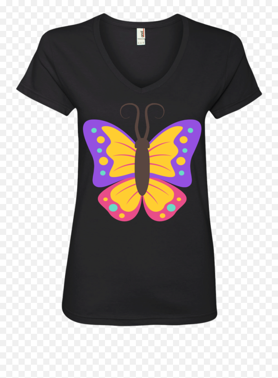 Beautiful Butterfly Emoji Ladiesu0027 V - Neck Tshirt U2013 Wind Vandy,Butterfly Emoji Transparent