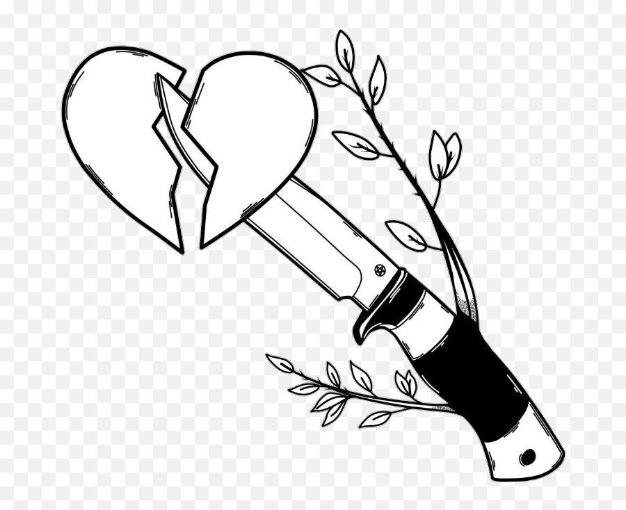Tumblr Blackandwhite Heart Knife Leaves Freetoedit - Heart Aesthetic Knife Drawing Emoji,Kpop Heart Emojis Tumblr