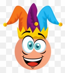 Funny Face With Joker Hat To Fools Day Celebration Emoji,Craz Emoticon