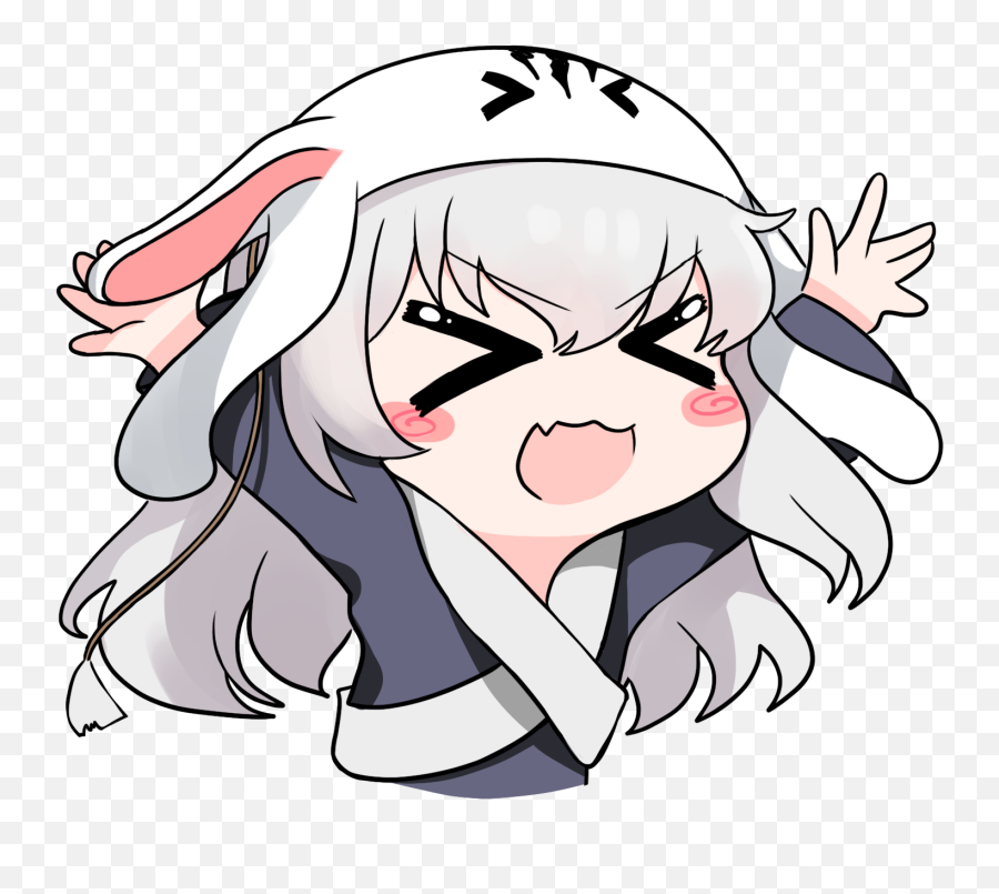 Safebooru - U003e U003c 1girl D Animal Ears Animal Hat Arms Up Emoji,Discord Open Mouth Emoji