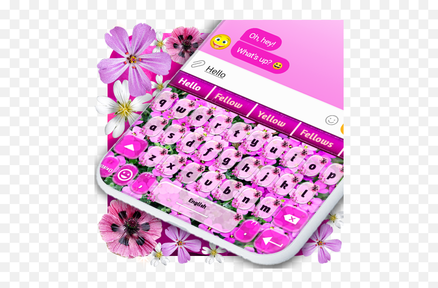 Pink Flowers Keyboard Spring Girly Theme U2013 Apps No Google - Girly Emoji,Purple Flower Emoji