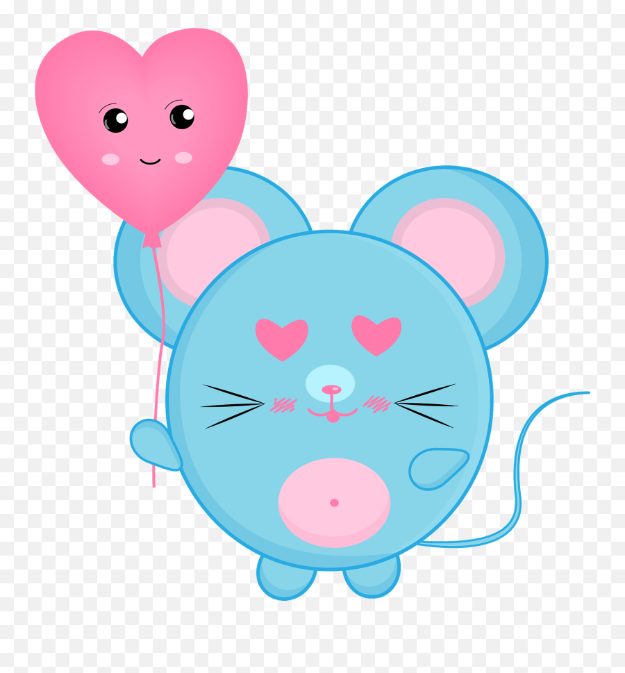 Cartoon Mouse With Heart Balloon Clipart Free Download - Cartoon Emoji,Pink Heart Emoji Balloons