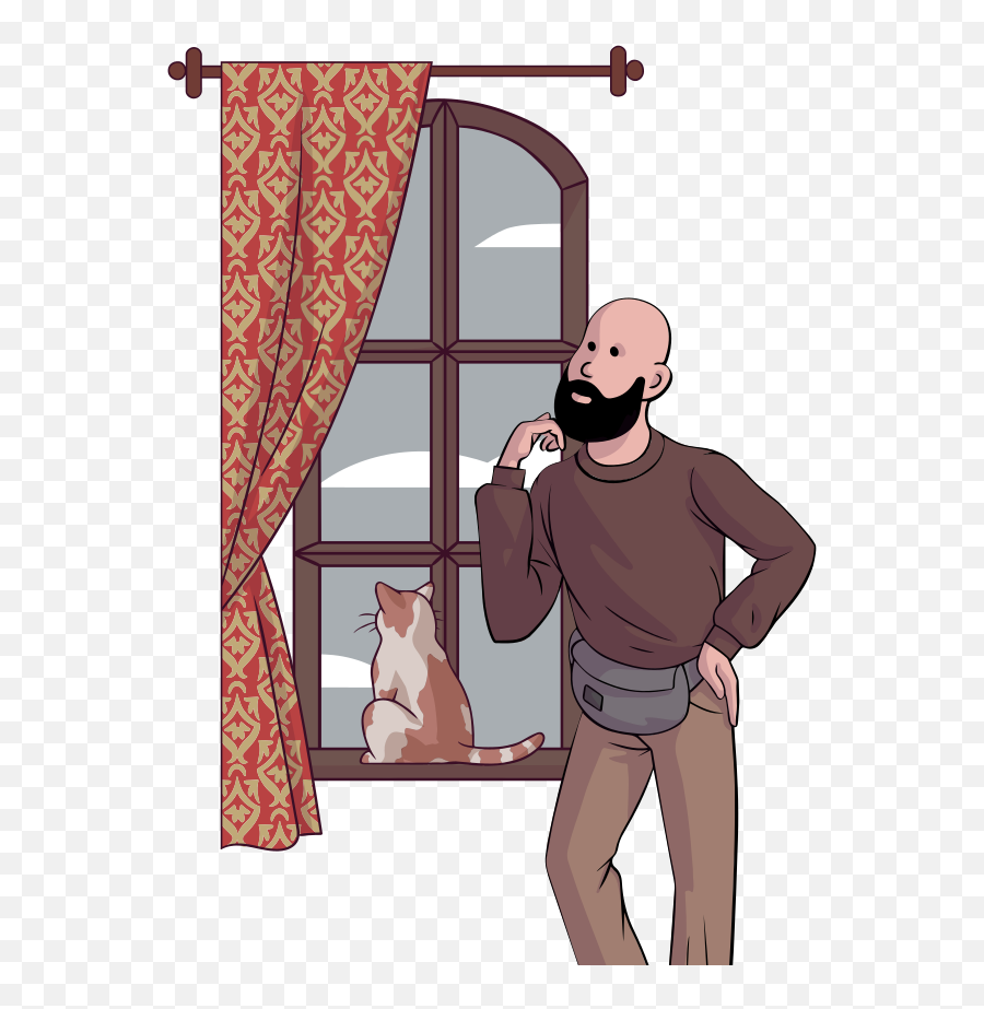 Style Guy And His Cat Looking Through The Window Vector Emoji,Bored Cat Emoji
