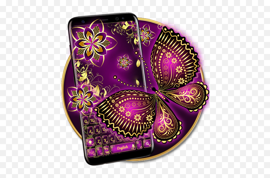 Purple Gold Butterfly Keyboard - Purple Gold Butterfly Keyboard Emoji,Purple Devil Emoji Wallpaper