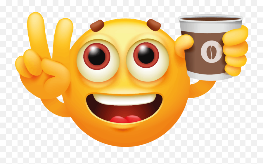 Vinilo Pared Emoji Tomando Cafe - Good Morning Emoticon,Emojis Negros Y Blancos