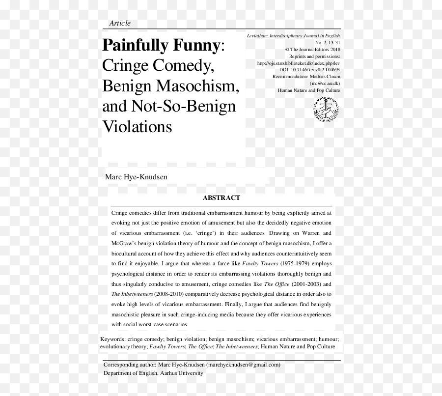 Pdf Painfully Funny Cringe Comedy Benign Masochism And Emoji,The Human Emotion Of Funny
