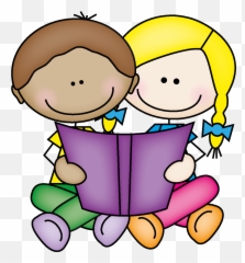 Cartoon Girl And Boy Reading A Book - Buddy Reading Clipart Emoji,Girl Read Emotions