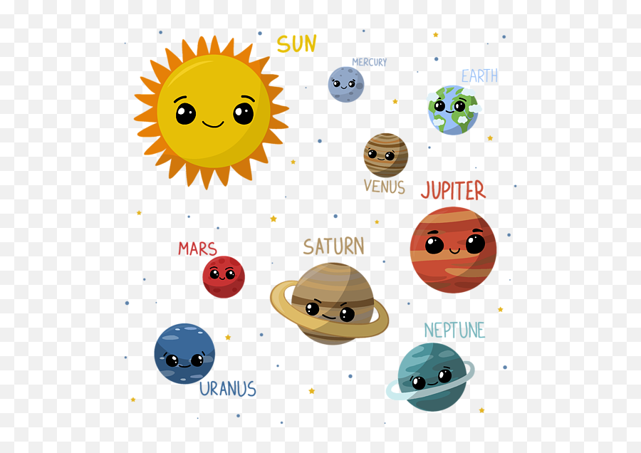 Kawaii Solar System Shower Curtain - Solar System Cartoon White Background Emoji,Hanging Emoticon