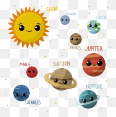 Kawaii Solar System Shower Curtain - Solar System Cartoon White Background Emoji,Hanging Emoticon