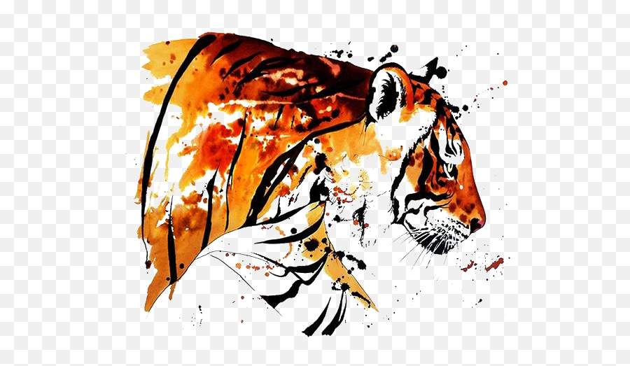 Download Watercolor Tattoo Bengal Tiger Painting Drawing - Abstract Tiger Art Png Emoji,Bengal Emoticon