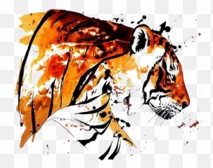 Download Watercolor Tattoo Bengal Tiger Painting Drawing - Abstract Tiger Art Png Emoji,Bengal Emoticon