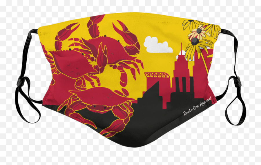 Route One Apparelu0027s Maryland Mural Face Masks 4 - Pack Crab Over Maryland Flag Emoji,Umd Testudo Emoticon