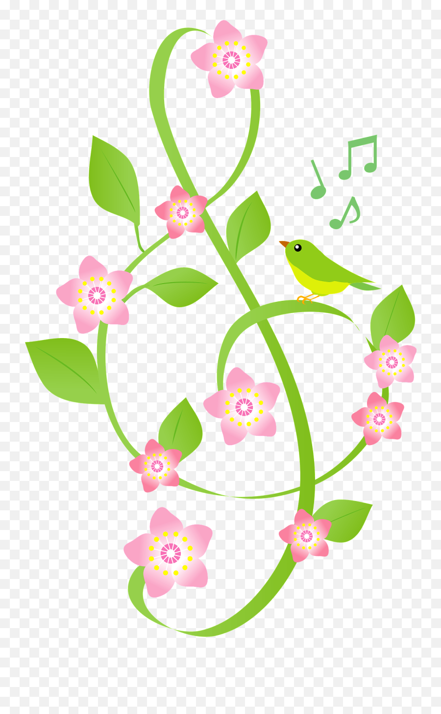 Treble Clef Flower And Bird Clipart - Floral Emoji,Treble Clef Emoji Motorola