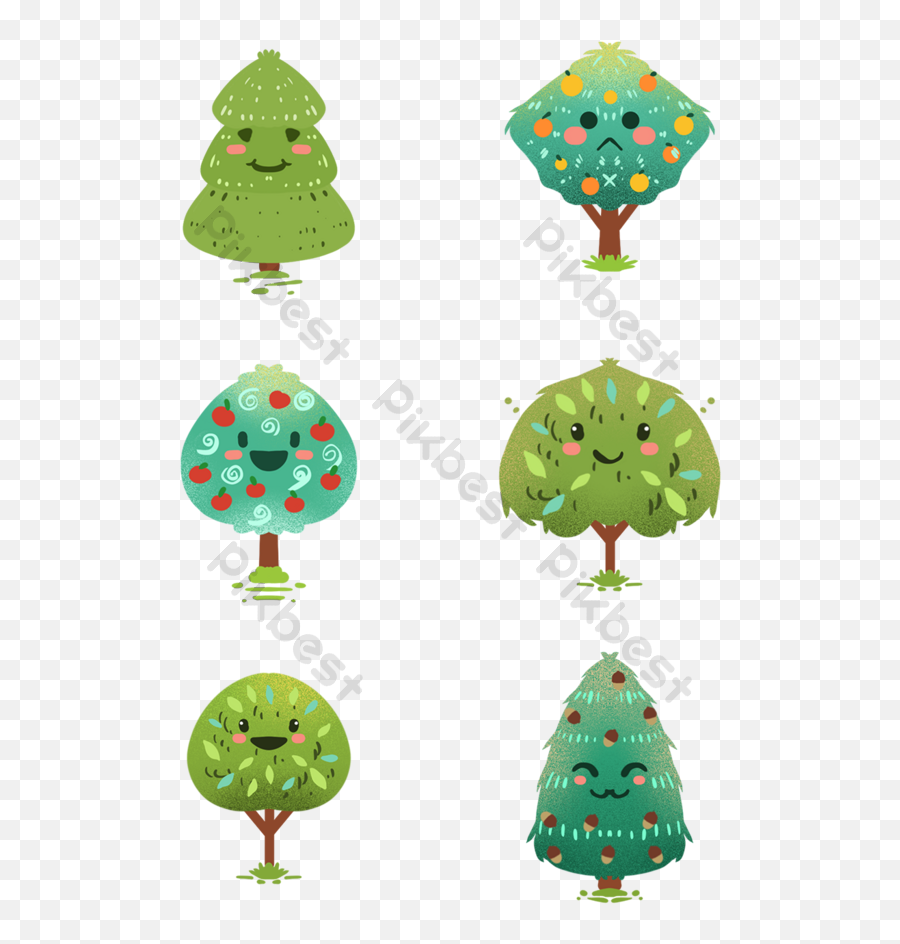 Vector Collection Of Cute Cartoon Emoji Trees Png Images,Emojis Collections