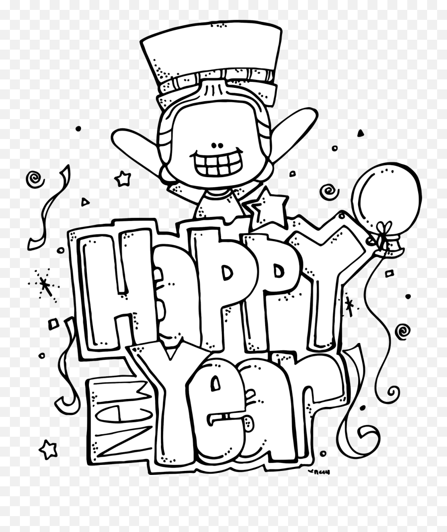 Free Printable Happy New Year Coloring - Melonheadz New Years Clipart Black And White Emoji,Hard Emoji Coloring Pages