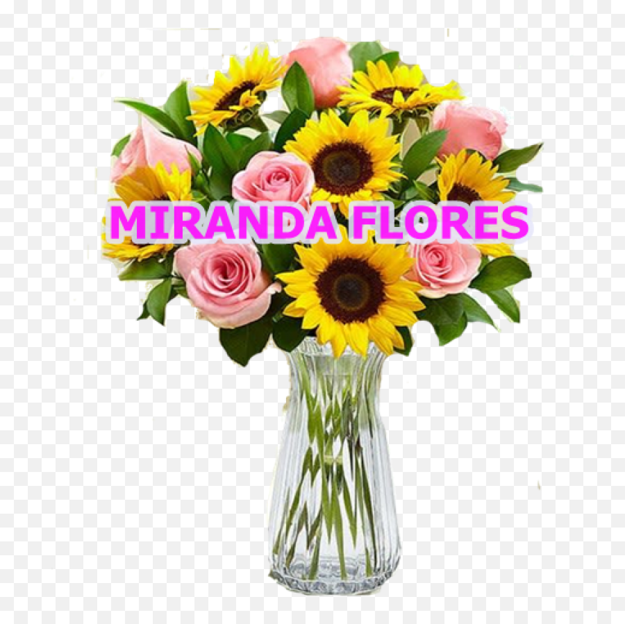 06 - Arranjo 10 Girassóis E 10 Rosas Cor Rosa Vaso De Vidro Sunflower Pink Roses Emoji,Emoticon Flamengo Whatsapp