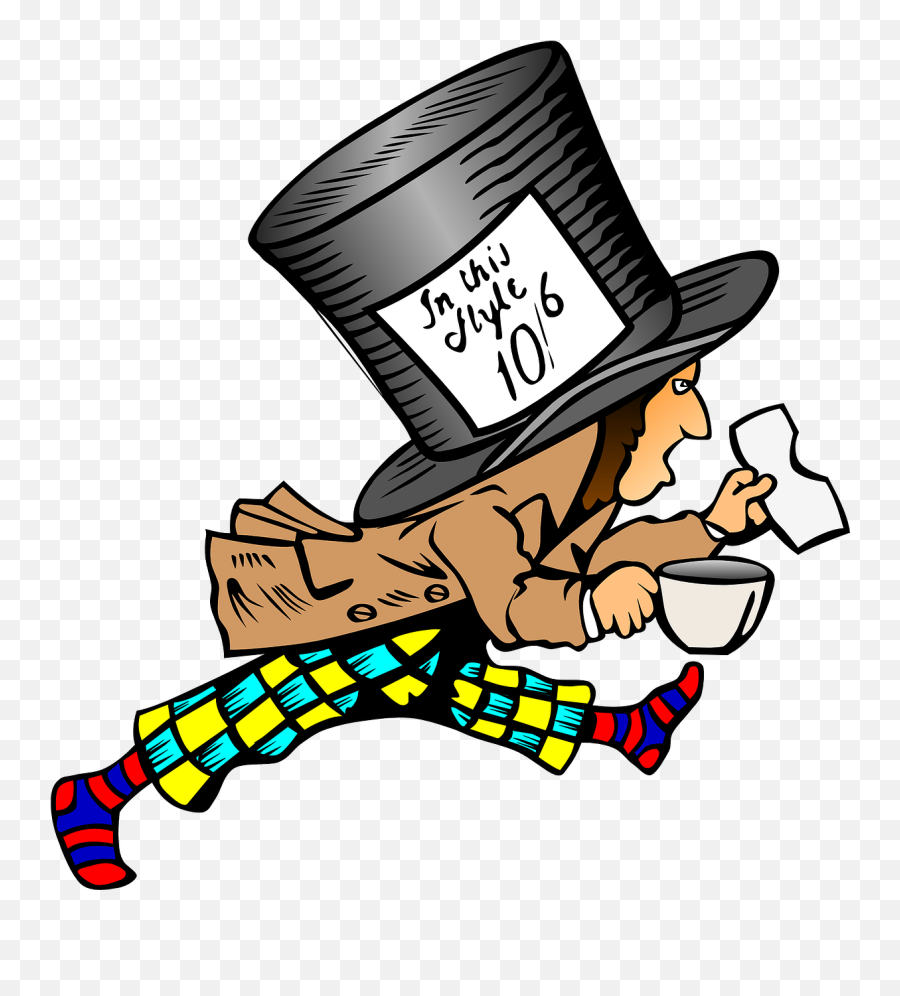 Mad Hatter Drawing Cartoon Caricature - Vintage Alice In Wonderland Cilpart Emoji,Emoji Angry Face And Hat