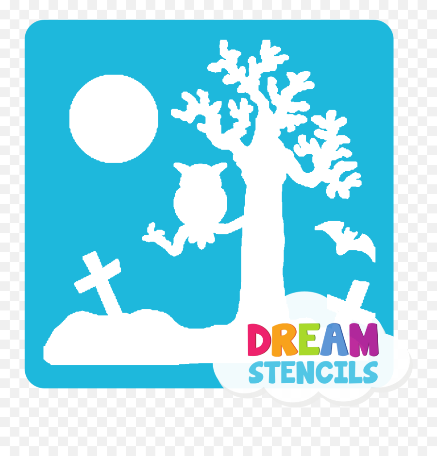 Spooky Graveyard With Owl Glitter Tattoo Stencil - Hp166 5pc Pack Language Emoji,Graveyard Emoji