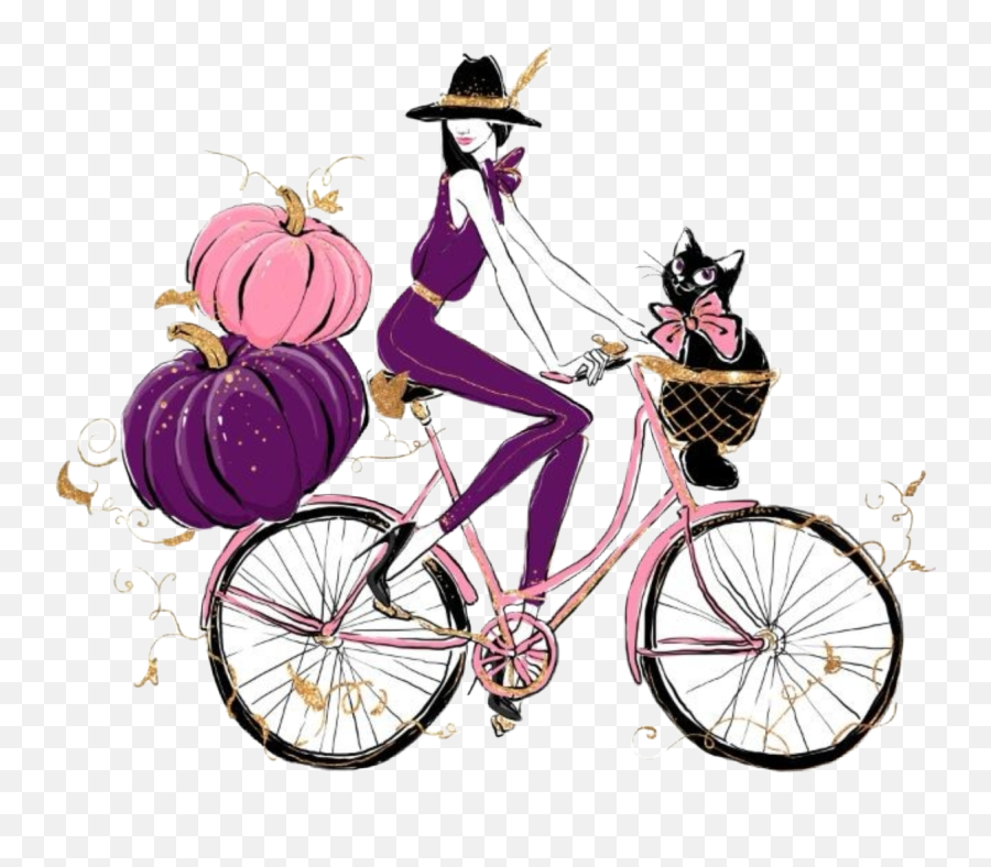 Watercolor Girl Lady Woman Bike Sticker By Stephanie - Hybrid Bicycle Emoji,Cat Emoji Heels