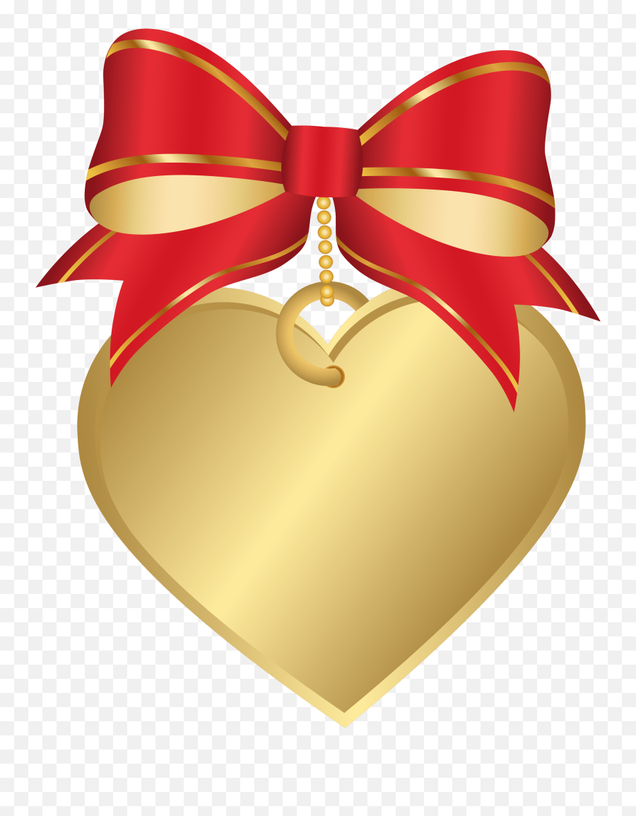 Gold Heart With Red Bow Transparent Png Clip Art Image - Cuore Rosso Con Fiocco Emoji,Bow Emoji Transparent