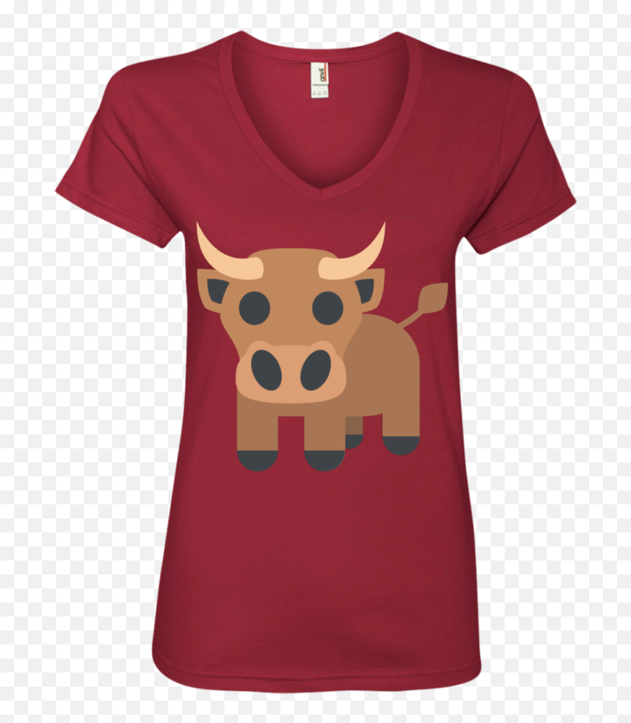 Bull Emoji Ladies V - Short Sleeve,Red Bull Emoji